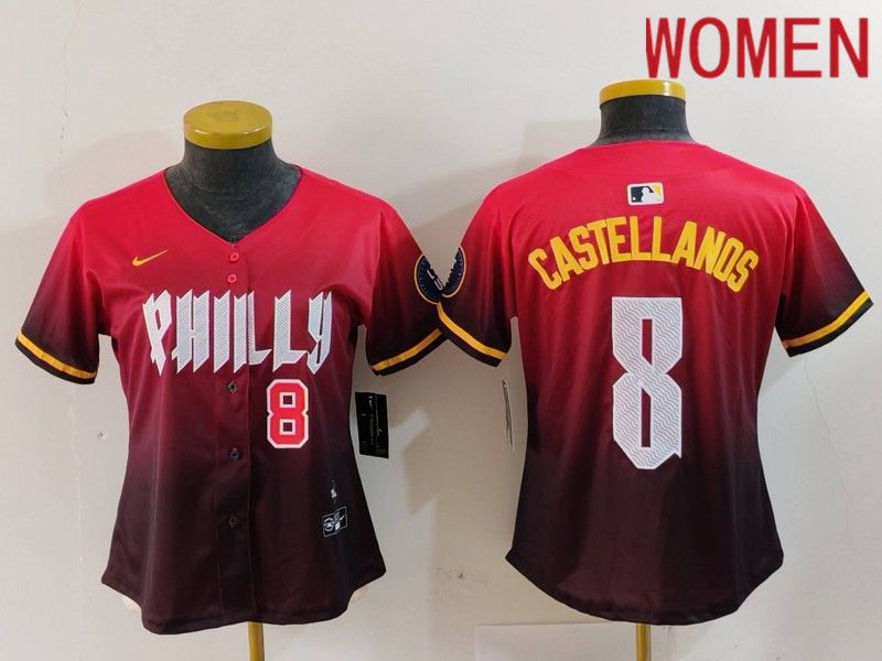 Women Philadelphia Phillies #8 Castellanos Red City Edition 2024 Nike MLB Jersey style 3